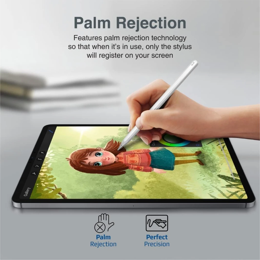 Promate Quill, Stylus Pencil for iPad with Palm Rejection, Tilt Recognition Bluetooth v5.0, Magnetic Charging and Detachable Nib for iPad Apple