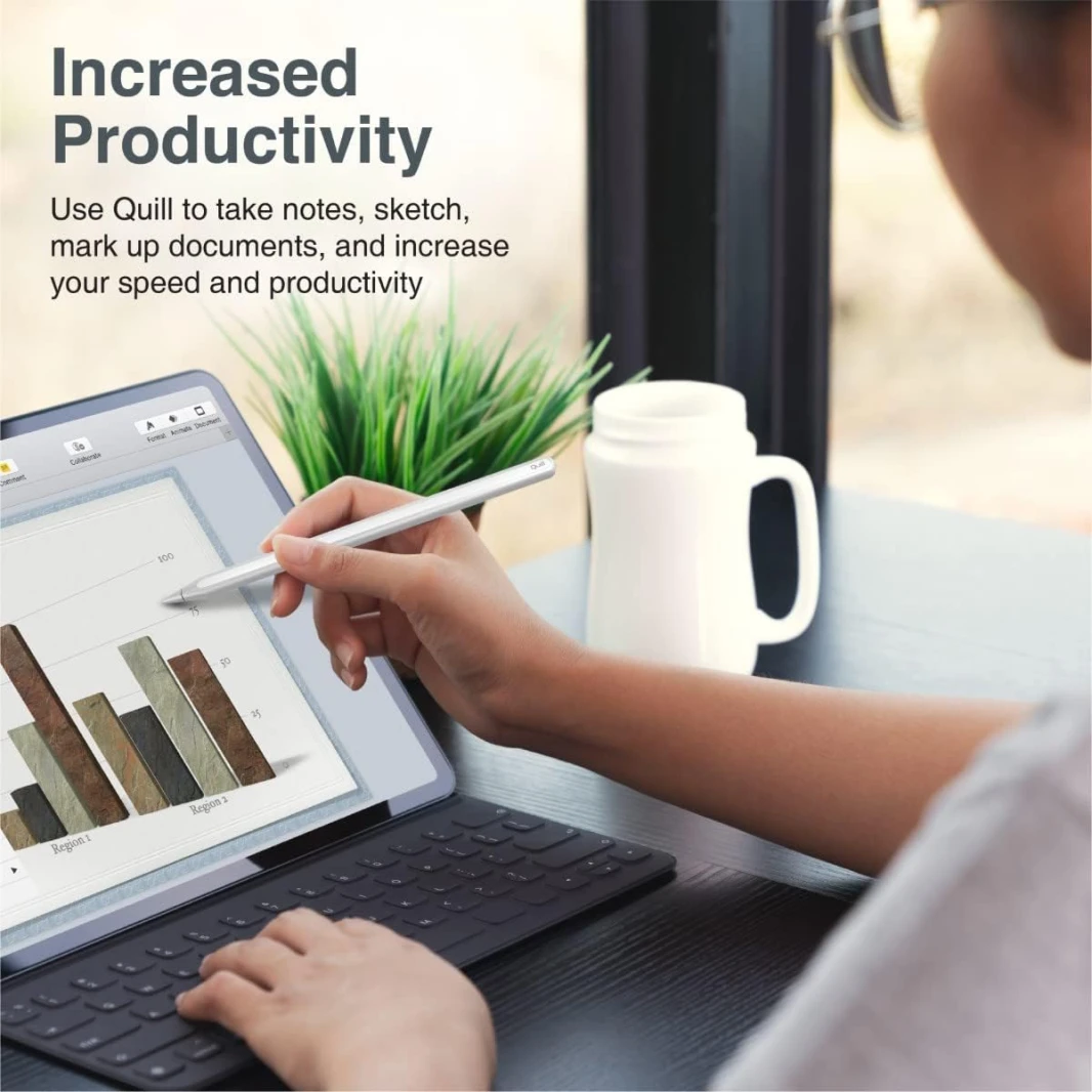 Promate Quill, Stylus Pencil for iPad with Palm Rejection, Tilt Recognition Bluetooth v5.0, Magnetic Charging and Detachable Nib for iPad Apple