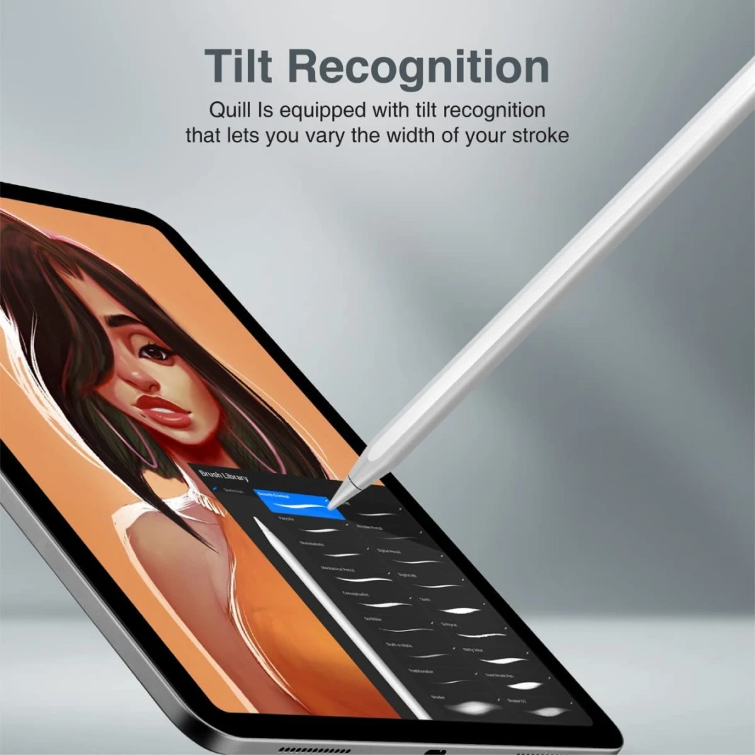 Promate Quill, Stylus Pencil for iPad with Palm Rejection, Tilt Recognition Bluetooth v5.0, Magnetic Charging and Detachable Nib for iPad Apple