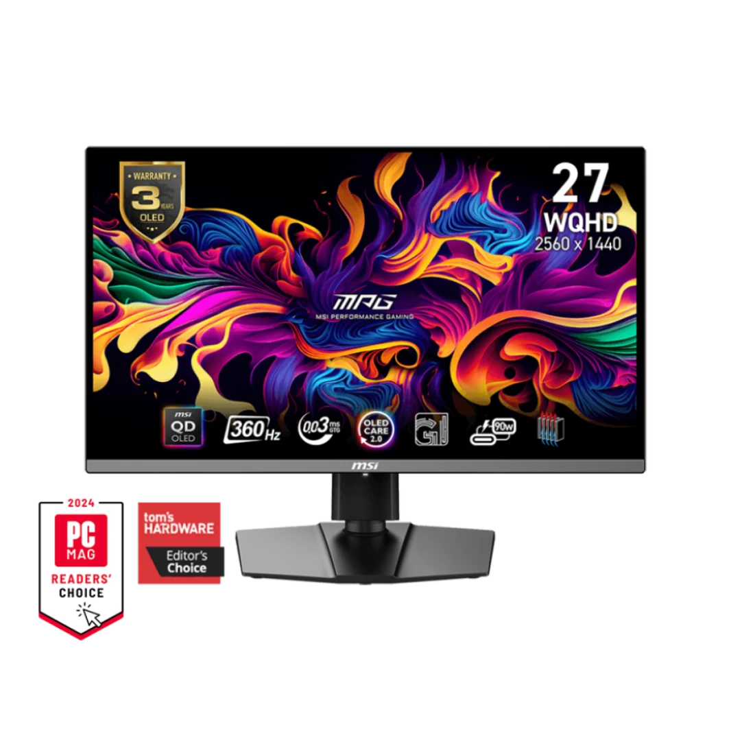 MSI MPG 271QRX QD-OLED, 27" OLED 360Hz Gaming Monitor, 2560 x 1440 (WQHD), 0.03ms Response time AMD FreeSync™ Premium Pro True Black HDR 400, HDMI, DP Port, USB Type C, Tilt/Height