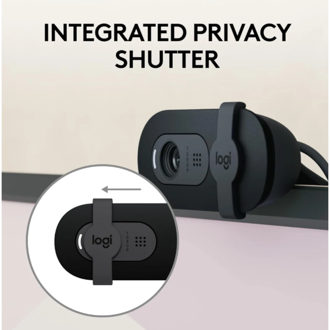 Logitech Brio 100 Full HD 1080p Webcam for Meetings and Streaming, Auto-Light Balance, Built-in Mic, Privacy Shutter