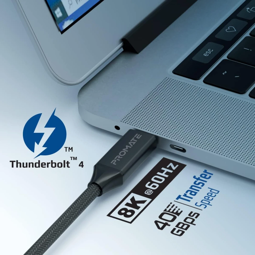 Promate PrimeLinkC40-2M Durable USB-C Cable Ultra HD 8k 60hz USB4 Type-C Cable - 240W Power Delivery Thunderbolt 4 Compatible