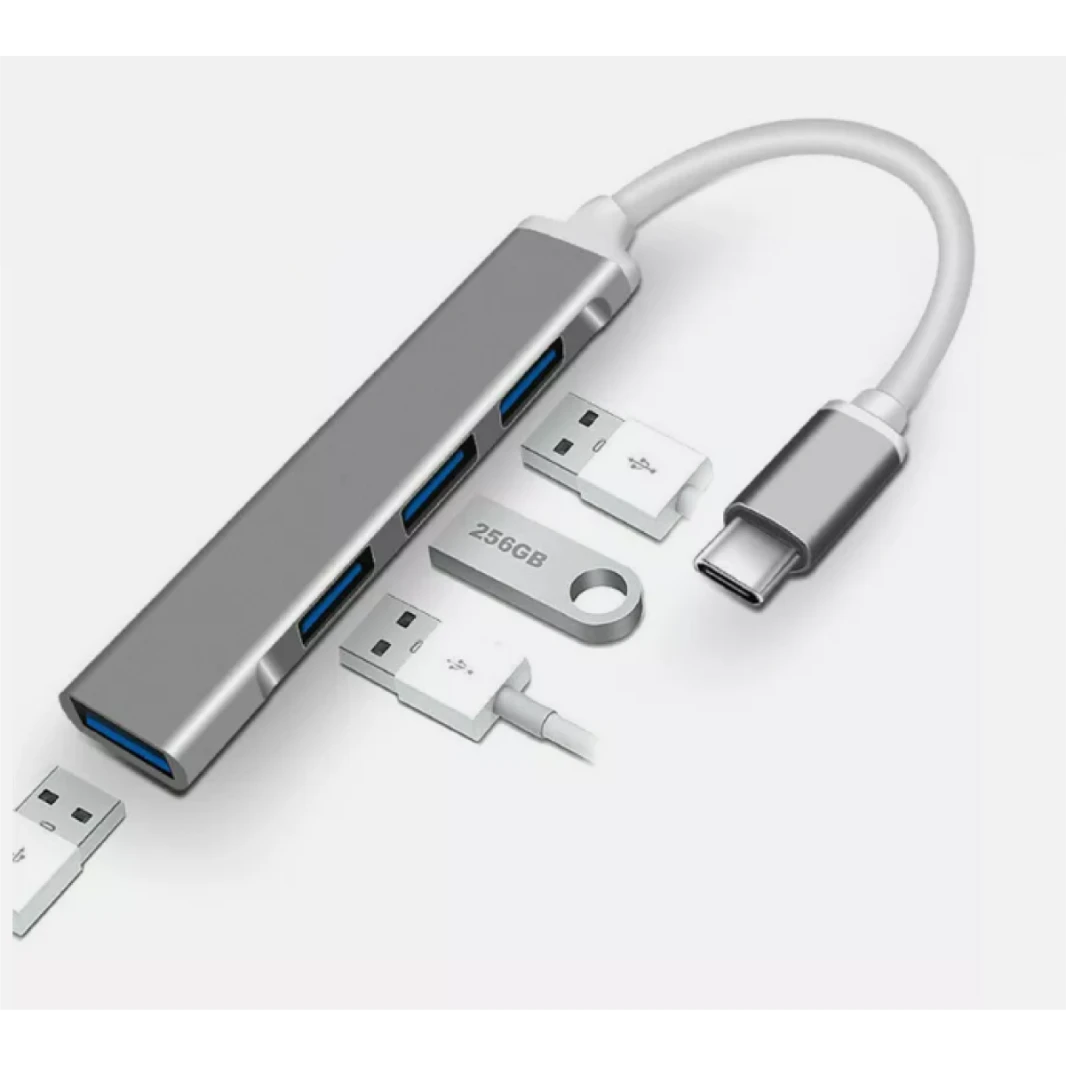 USB Type-C Hub 4 Ports to USB 3.0 Hub Adapter for MacBook and More /Metal Silver