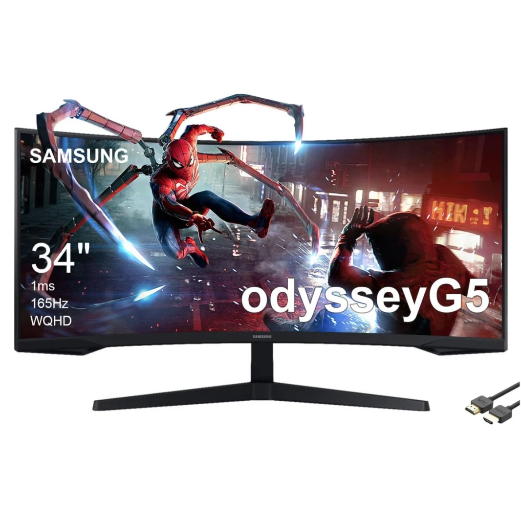 SAMSUNG 34" Odyssey G5 UWQHD (3440 X 1440) VA, HDR10 Gaming Monitor with 1000R Curved Screen, 165Hz, 1ms, FreeSync Premium