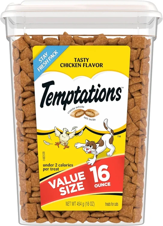 Classical and soft Classical cat rewards from Temptations with a delicious chicken flavor