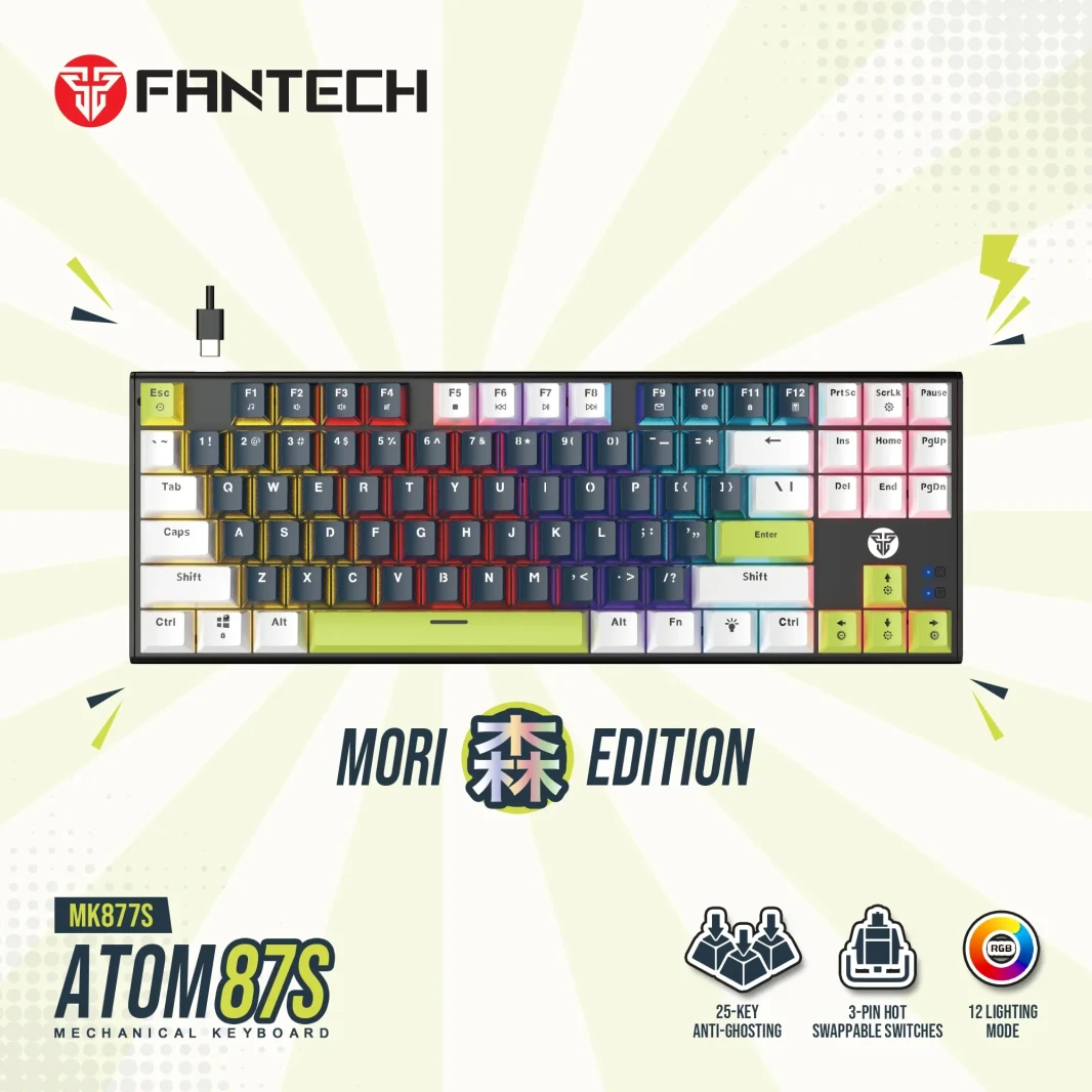 Fantech Atom87S MK877S لوحة مفاتيح الألعاب الميكانيكية Mori Edition Blue (ABS مزدوجة الطلقة)