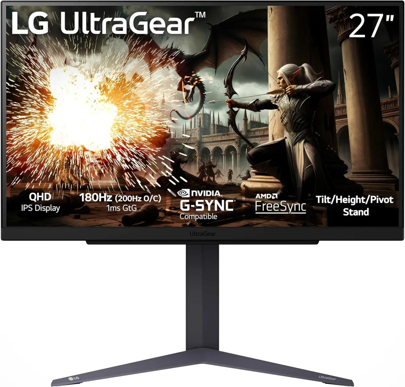 LG 27GS75Q-B 27 بوصة QHD 2K IPS Gaming Monitor-معدل تحديث 180 هرتز (200 هرتز O/C) 1MS GTG