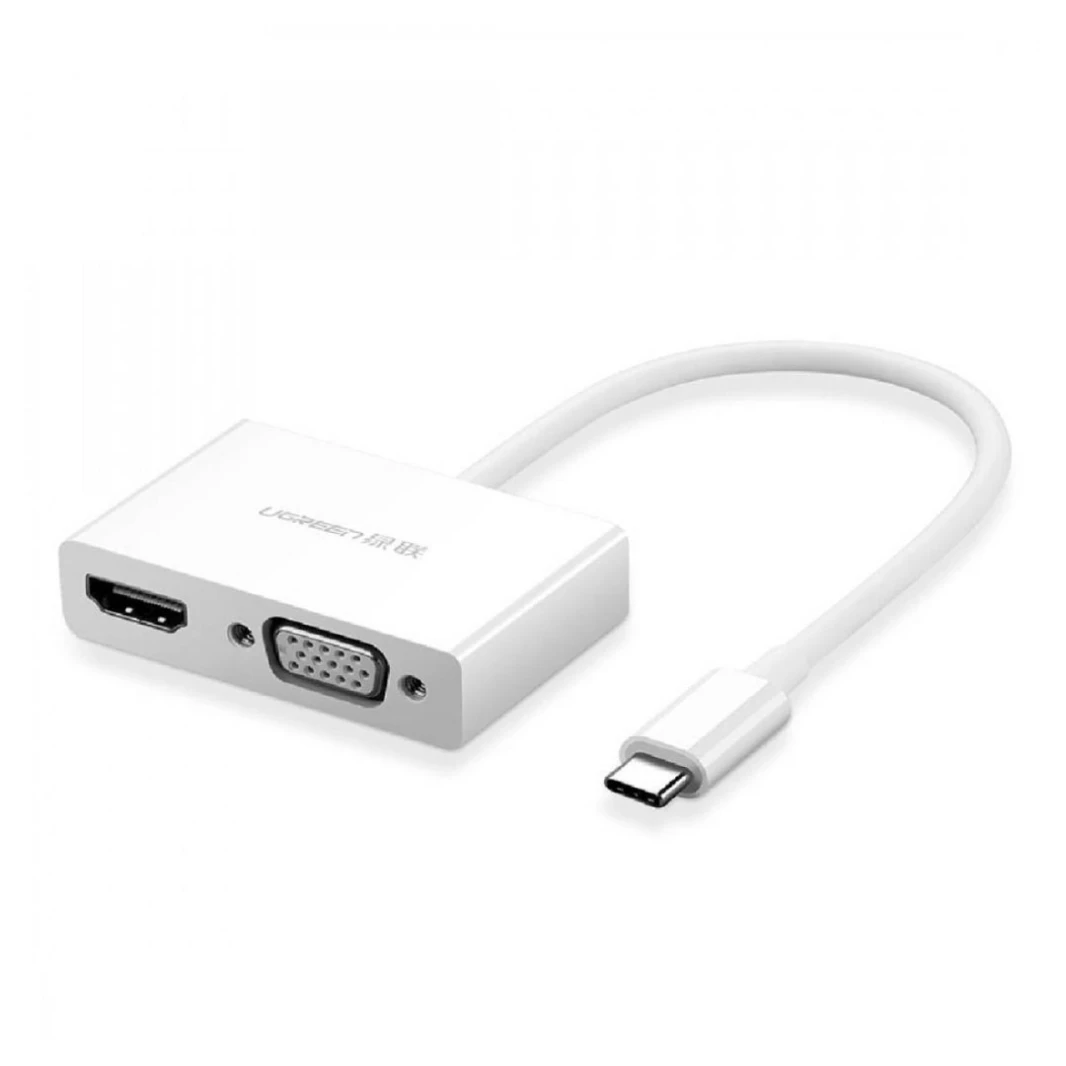 النوع C ugreen C إلى HDMI+VGA Converter -White (MM123) - اتصال عرض مزدوج باللون الأبيض
