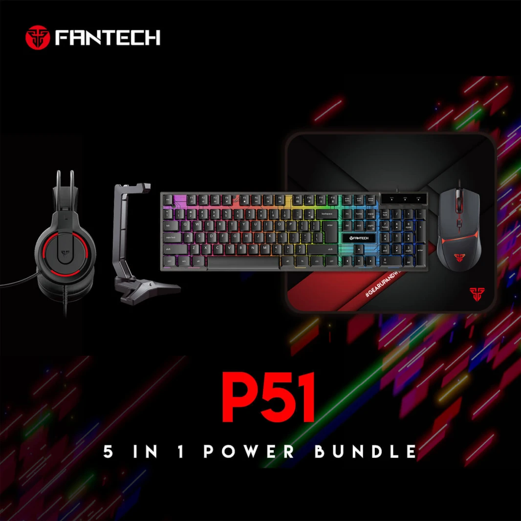 كومبو لوحة مفاتيح Fantech P51 5-in-1 مع الماوس + Mousepad + سماعة الرأس + حامل سماعات الرأس