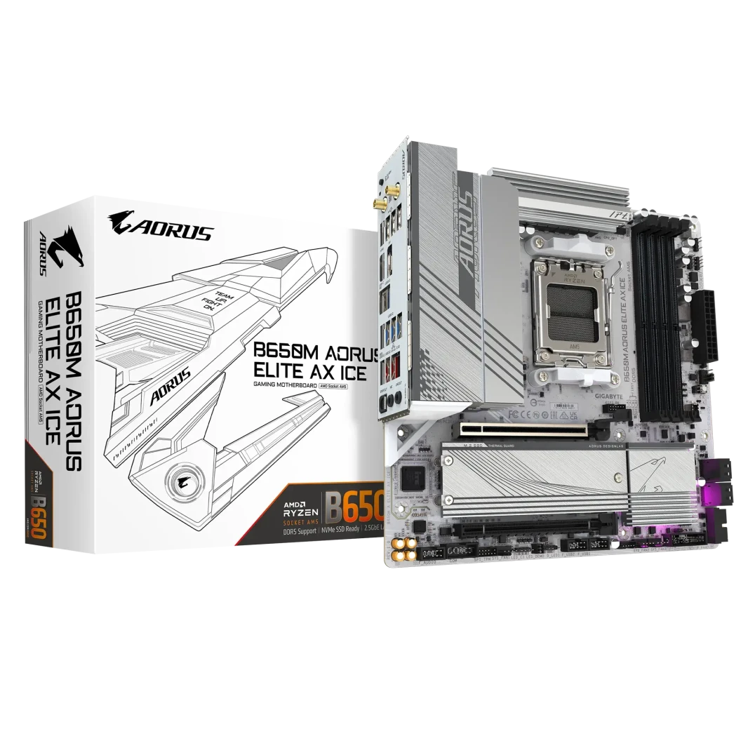 Gigabyte B650M Aorus Elite Ax Ice DDR5 WiFi & Bluetooth اللوحة الأم - لـ AMD