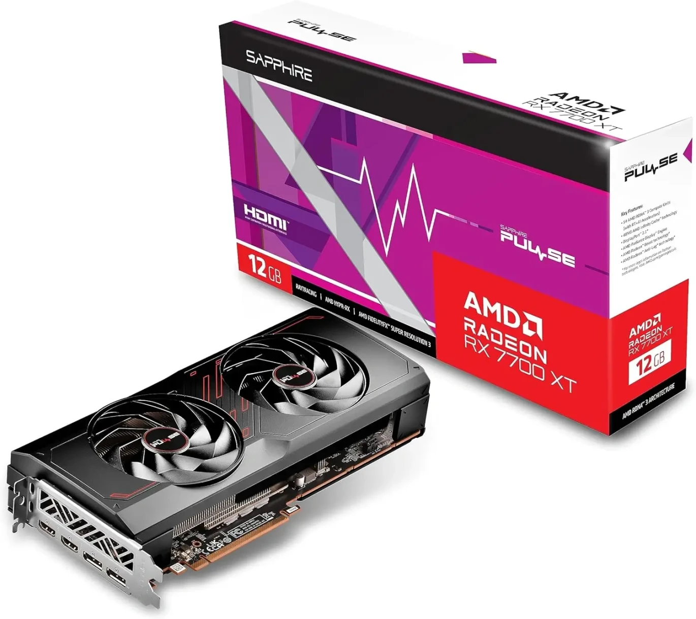 SAPPHIRE PULSE AMD RADEON RX 7700 XT 12GB GDDR6 بطاقة الرسومات