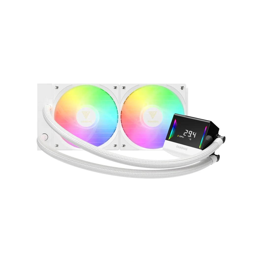 GAMDIAS CHIONE E4-240 AIO LIQUID COOLING - WHITE & DIGITAL DISPLAY WITH INFINITY MIRROR