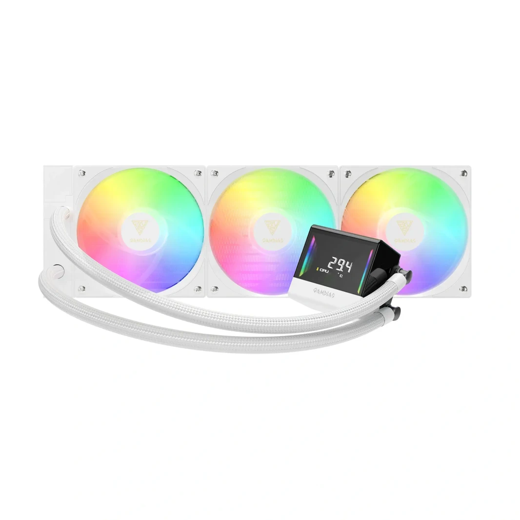 GAMDIAS CHIONE E4-360 AIO CPU LIQUID COOLING - WHITE & DIGITAL DISPLAY WITH INFINITY MIRROR