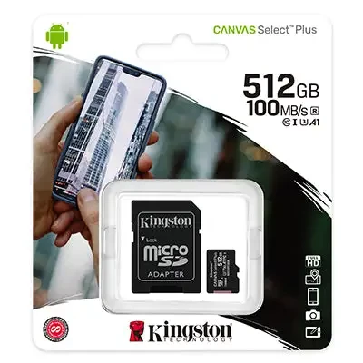 KINGSTON CANVAS SELECT PLUS 512GB microSD MEMORY CARD + SD ADAPTER