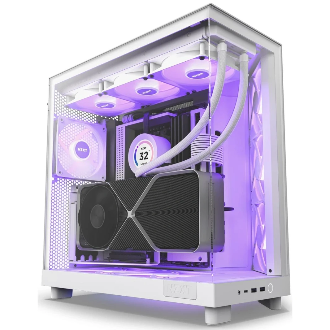 NZXT H6 Flow RGB Compact Dual-Chamber Mid-Fower Airbow مع عشاق RGB-أبيض
