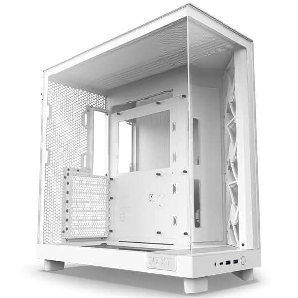 NZXT H6 Flow RGB Compact Dual-Chamber Mid-Fower Airbow مع عشاق RGB-أبيض