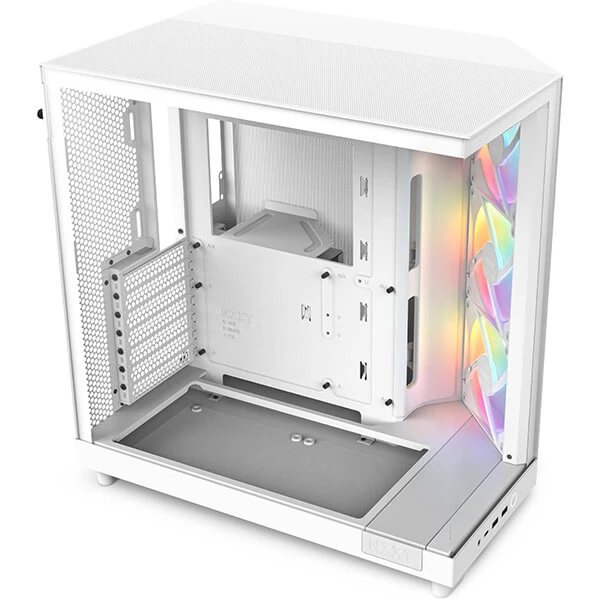 NZXT H6 Flow RGB Compact Dual-Chamber Mid-Fower Airbow مع عشاق RGB-أبيض