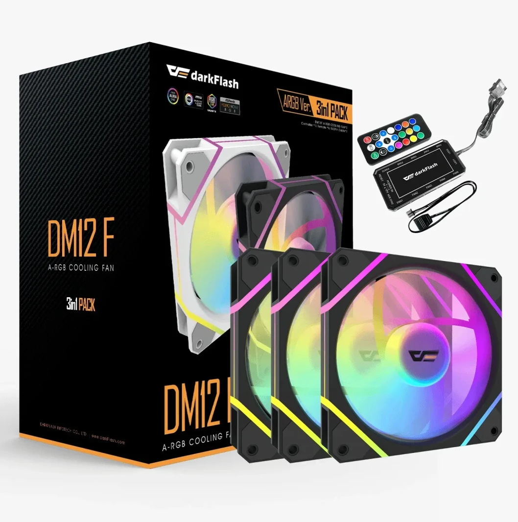 Darkflash DM12F Argb Cooling Fan 3 Pack مع وحدة تحكم - أسود