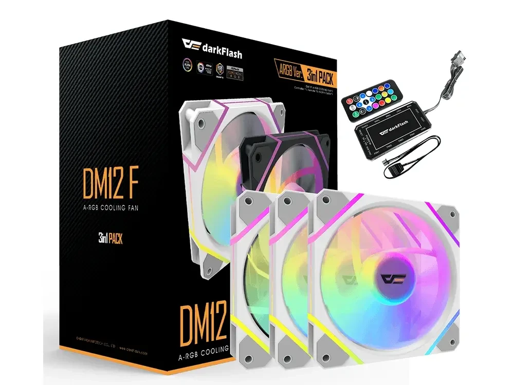 Darkflash DM12F Argb Cooling Fan 3 Pack مع وحدة تحكم - أبيض
