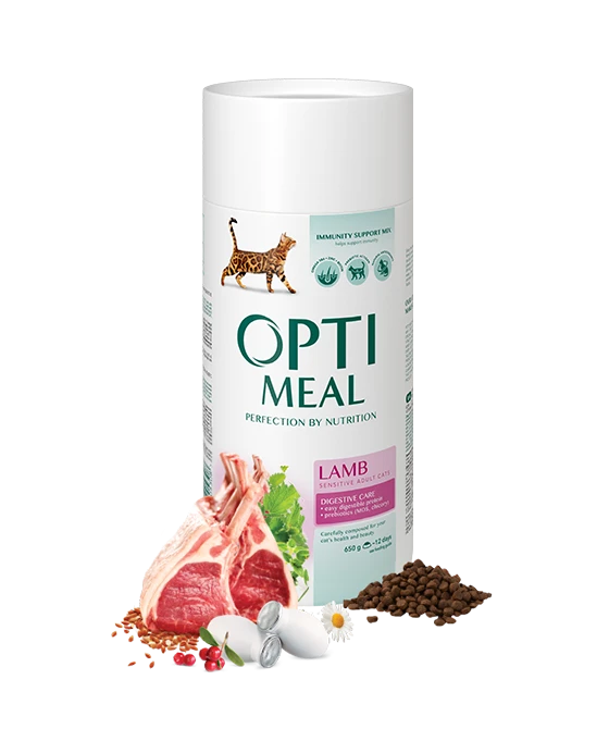 Opti وجبة القطط البالغة مع خروف هضم حساس 650 جم