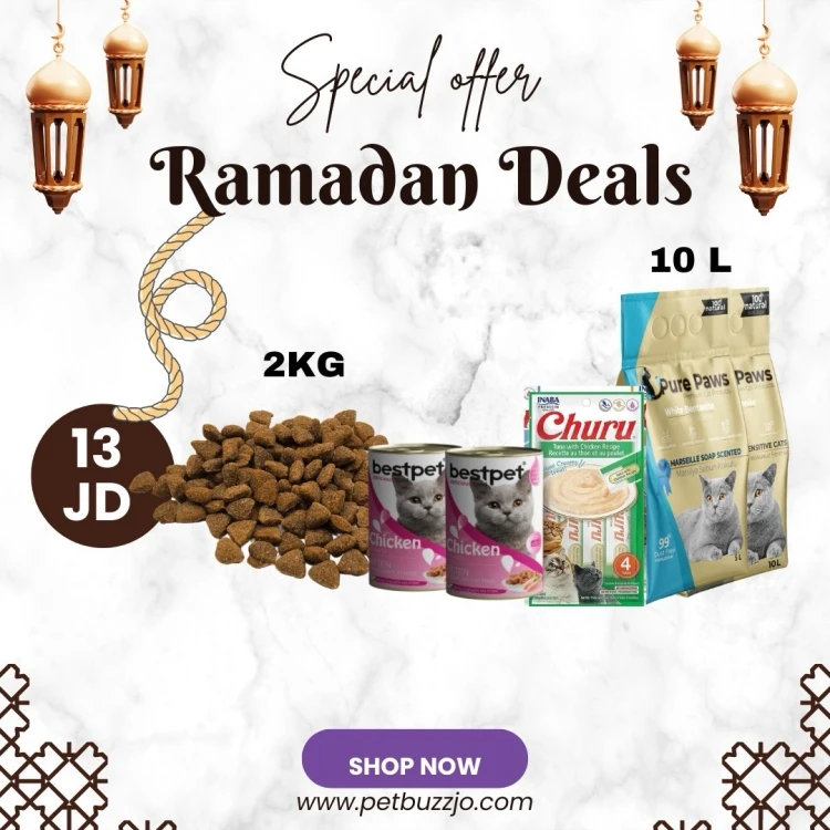 2kg dry food + 10 l cat litter + 2 wet food cans and free cat treats