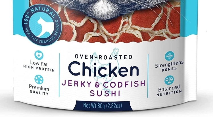 Wanpy Oven-Roasted Chicken Jerky and Codfish Sushi - Cat Treats 80g