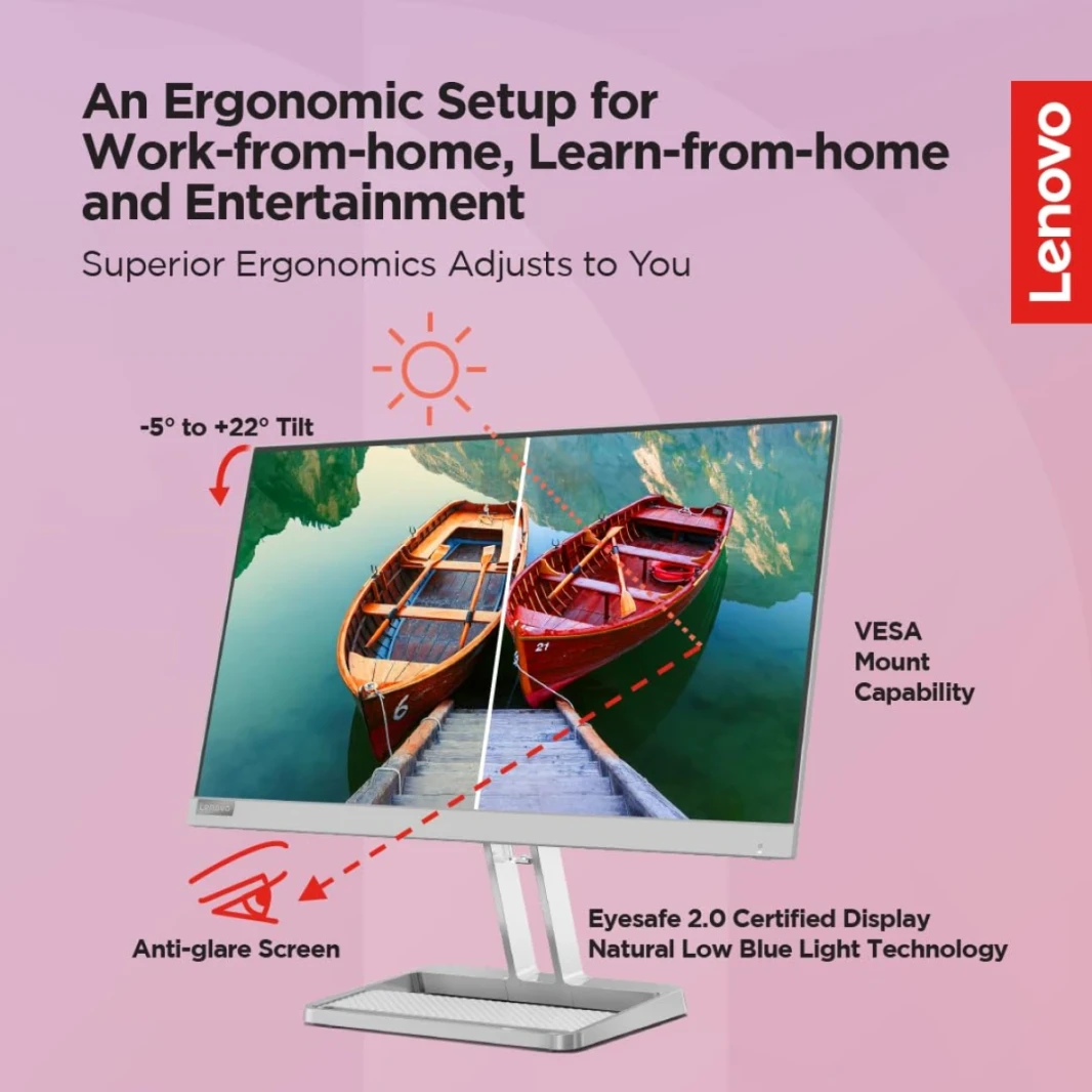 Lenovo L22e-40 Ultraslim 21.5" Full HD 75Hz Anti-Glare Natural Low Blue Light AMD FreeSync w/ VGA & HDMI Interface