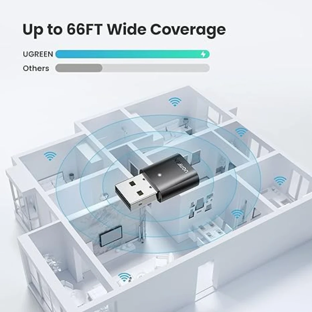 Ugreen USB Bluetooth Adapter للكمبيوتر الشخصي ، 5.0 جهاز استقبال بلوتوث دونجل