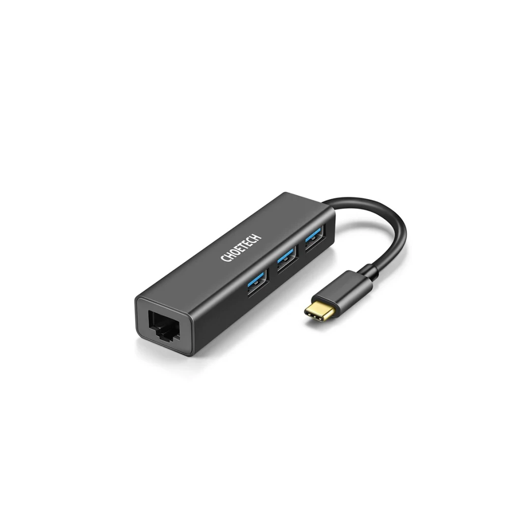 الموصلات المطلية بالذهب Choetech ، النوع C إلى 1*RJ45 ، 3*USB 3.0 HUB