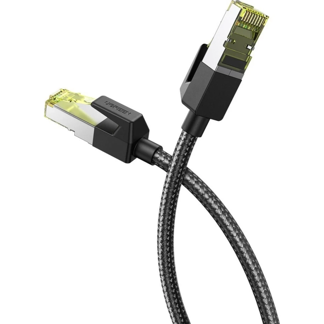 كابل دائري محمي UGREEN Cat 7 مع مقابس إيثرنت RJ45 مضفرة 2 متر - أسود