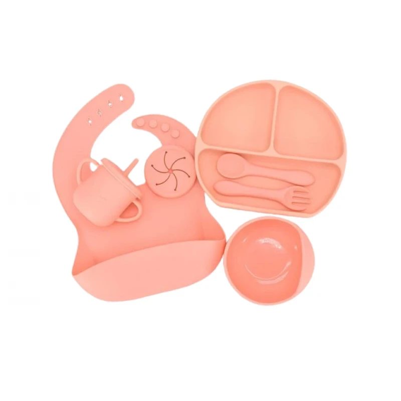 Glitter Baby Silicone Baby Feeding Set, Pink Color