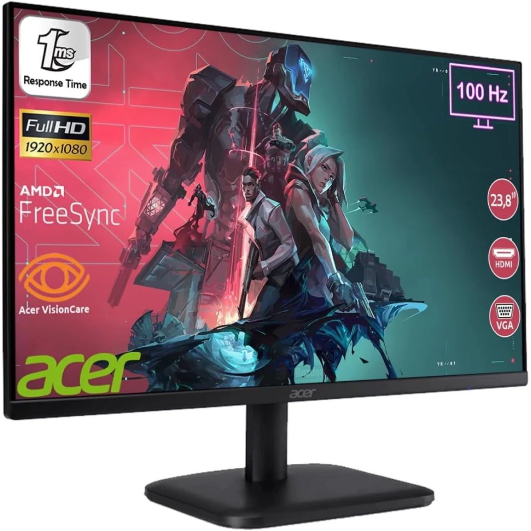 Acer EK241Y 24” IPS Full HD 100Hz 1ms Frameless Eye Care Features ComfyView HDMI & VGA Interface - Black
