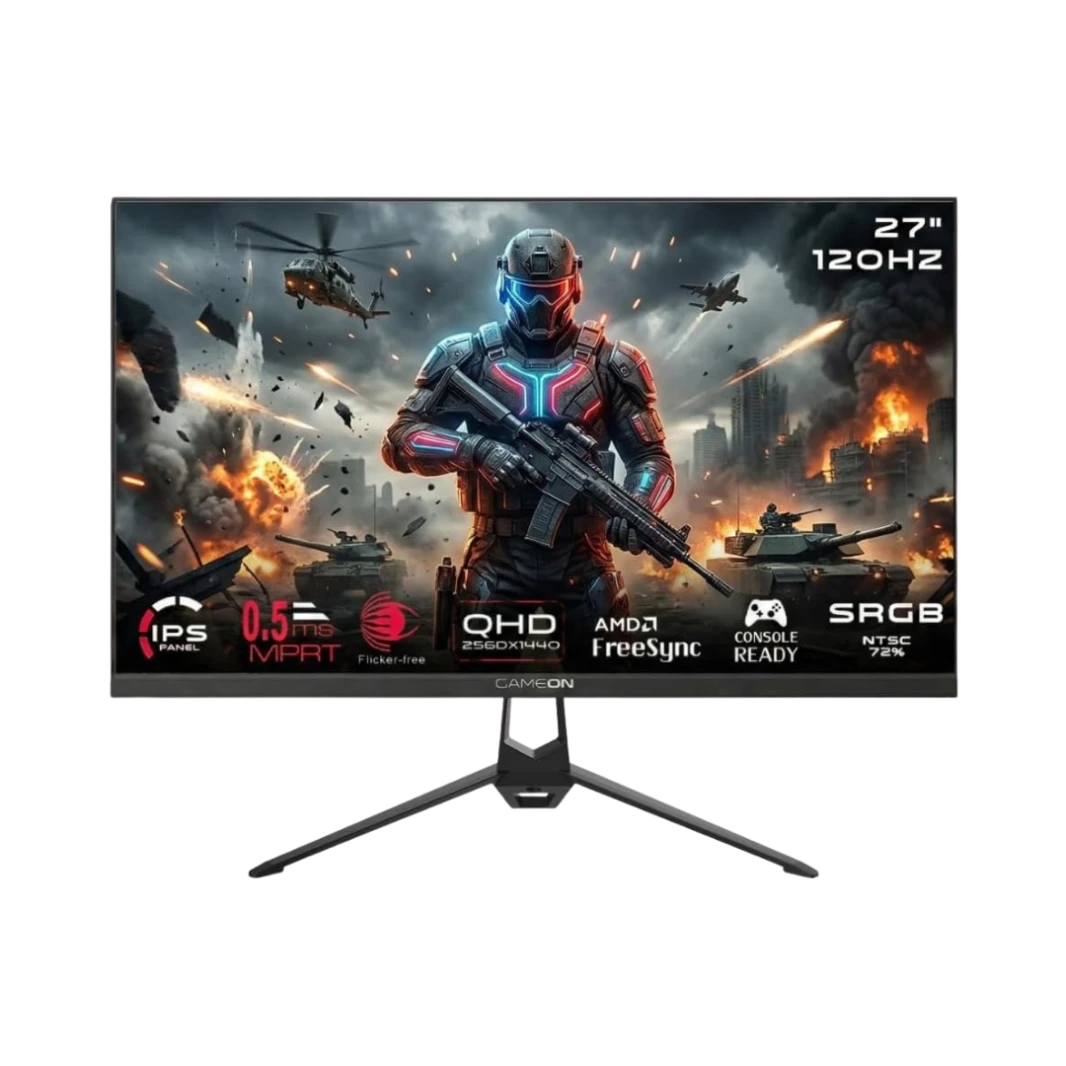 شاشة الألعاب GAMEON GOES27QHD120IPS مقاس 27 بوصة - IPS QHD بسرعة 120 هرتز و 0.5 مللي ثانية و HDR10 و HDMI 2.1