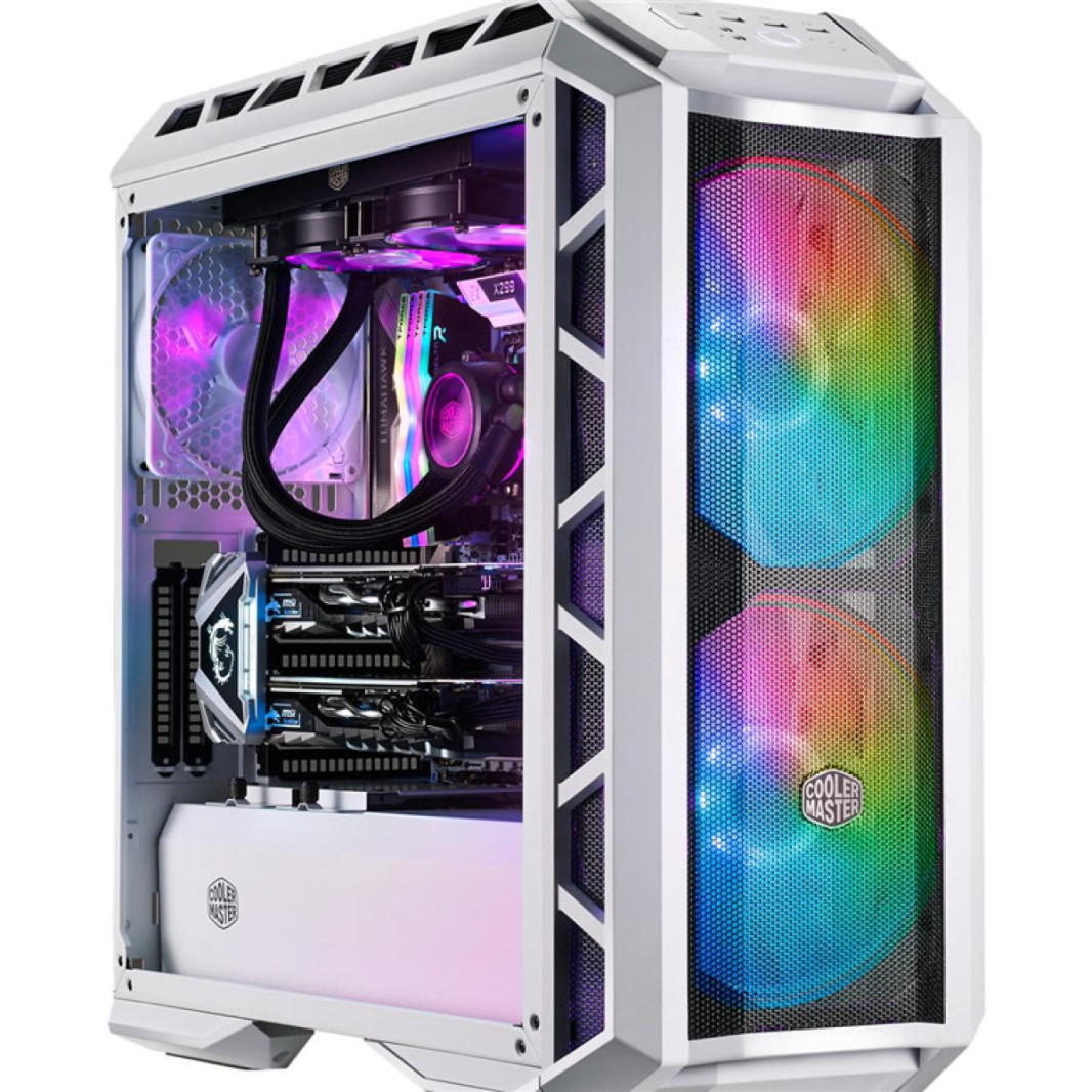 حقيبة ألعاب من الزجاج المقوى من COOLERMASTER H500P شبكية باللون الأبيض ARGB متوسطة البرج