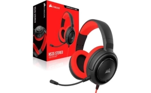 سماعة رأس سلكية للألعاب Corsair HS35 (حمراء)، صوت ستيريو 3.5 مم، متوافقة مع صوت محيطي مكاني 360 درجة على Windows، أغطية أذن من إسفنج الذاكرة، ميكروفون قابل للفصل لإلغاء الضوضاء للكمبيوتر الشخصي، Mac،