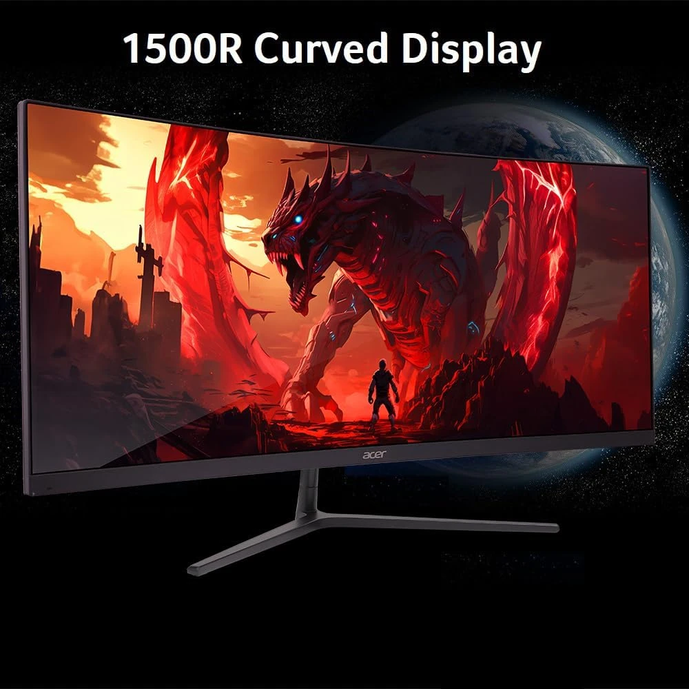 ايسر شاشة العاب 29.5 انش 1500R منحنية بدون اطار UWFHD 2560×1080 من نيترو | AMD فري سينك بريميوم | حتى 200Hz | VRB 1ms | قابل للتثبيت فيسا | 2 × منفذ عرض 1.4 و2 × HDMI 2.0 | ED306C Xbmiipp x x