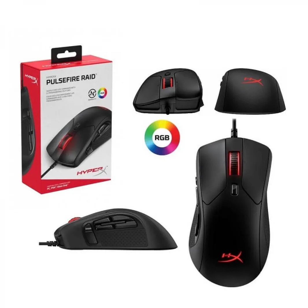 HyperX Pulsefire Raid – ماوس ألعاب بدقة 16,000 نقطة لكل بوصة، و11 زرًا قابلاً للبرمجة، وRGB، وتصميم مريح، ومقابض جانبية مريحة