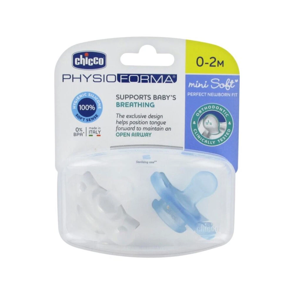 CHICCO MINI SOFT SOOTHER BOY SILICON 0-2 M 2PCS