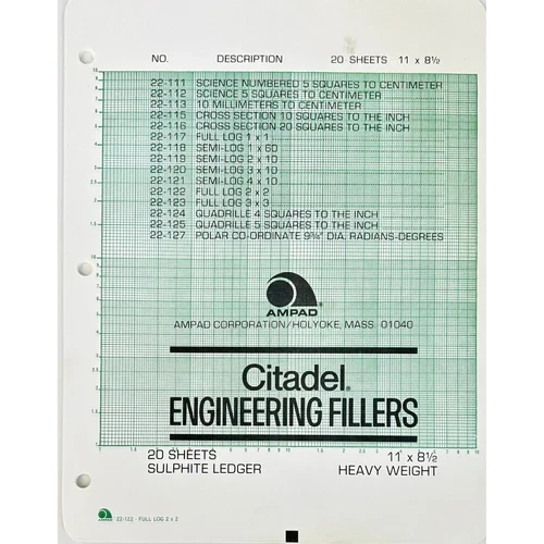 Ampad Citadel Engineering Fillers Full Log 2x2 Sulphite Ledger 8.5" x 11" Heavy Weight Green - 20 Sheets