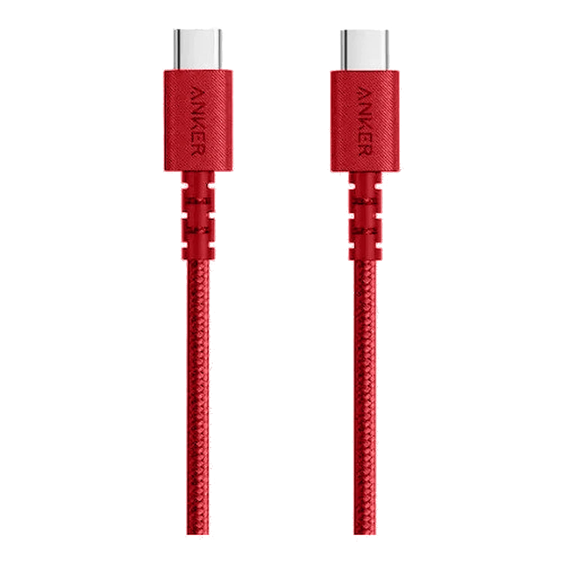 موصل Anker Powerline+ USB-C إلى USB-C 2.0 بطول 3 أقدام باللون الأحمر