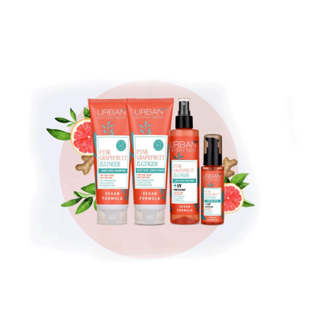 مجموعة الجريب فروت الوردي & الزنجبيل للشعر الرقيق و الضعيف و الناعم من Urban Care
