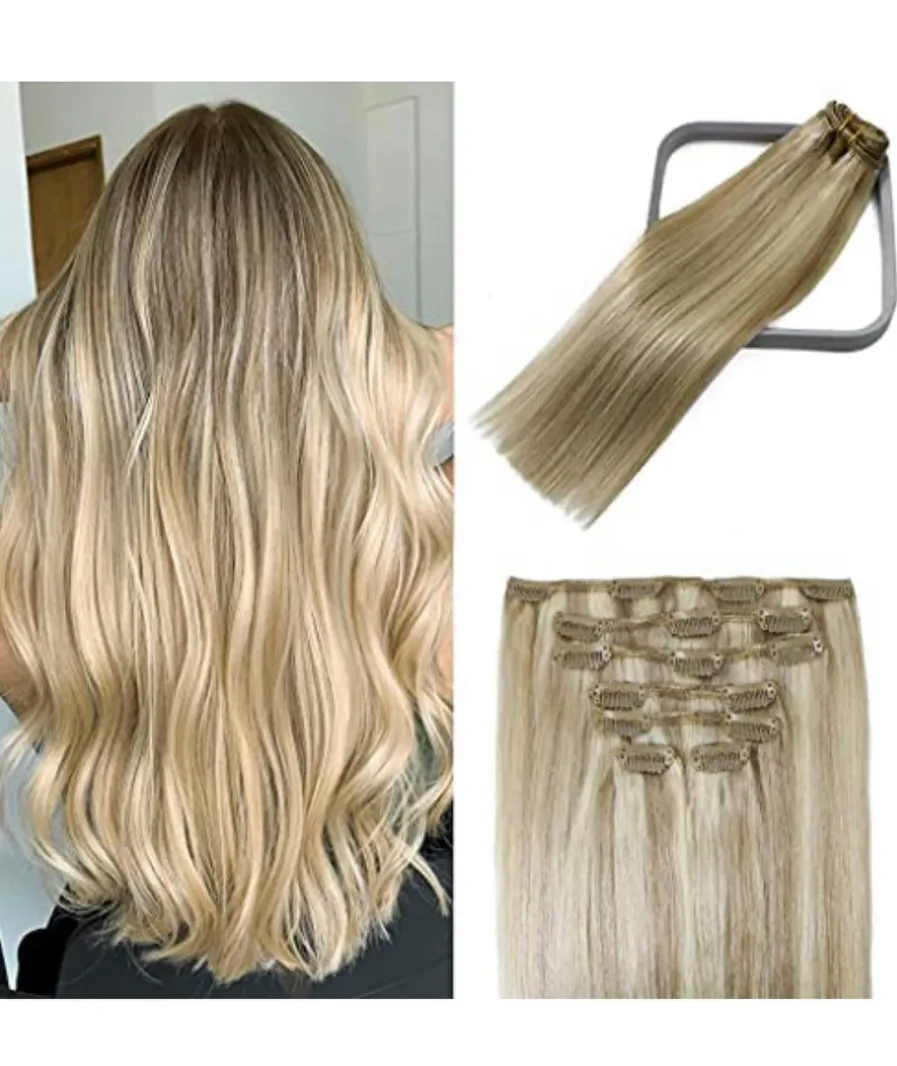 Blond Hair extension 22pcs clip long straight hairpiece Heat Resistance Length 60 CM