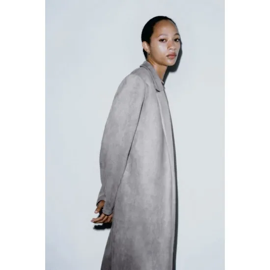 ZARA COAT, FAUX SUEDE COAT, GRAY