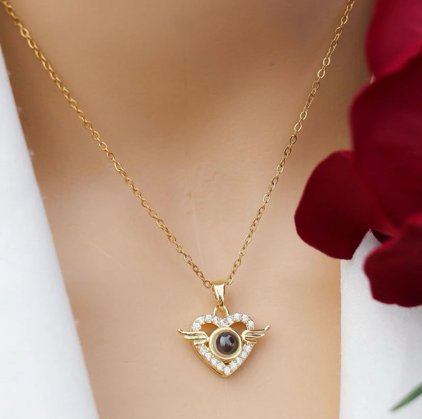 Heart Necklace with Black Stone