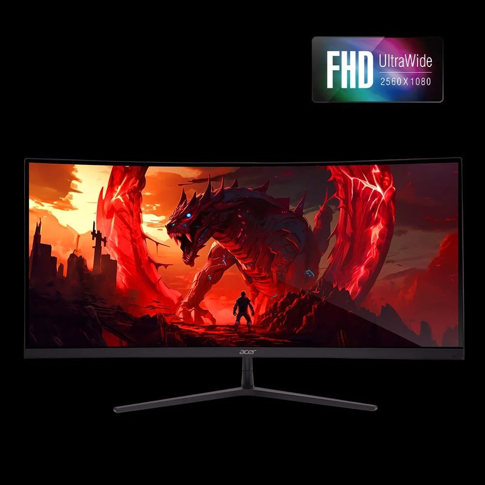 ايسر شاشة العاب 29.5 انش 1500R منحنية بدون اطار UWFHD 2560×1080 من نيترو | AMD فري سينك بريميوم | حتى 200Hz | VRB 1ms | قابل للتثبيت فيسا | 2 × منفذ عرض 1.4 و2 × HDMI 2.0 | ED306C Xbmiipp x x