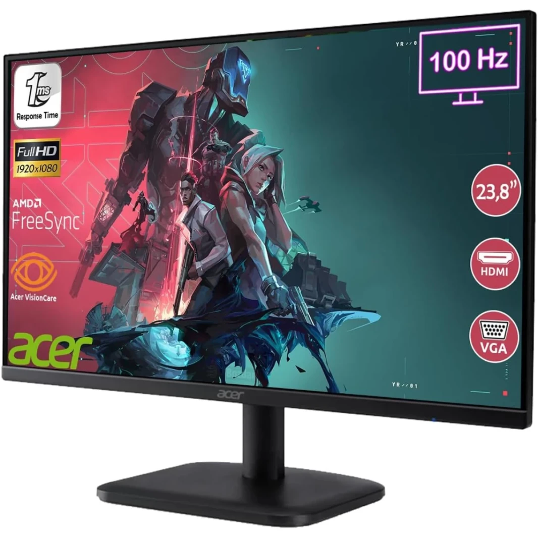 Acer EK241Y 24” IPS Full HD 100Hz 1ms Frameless Eye Care Features ComfyView HDMI & VGA Interface - Black