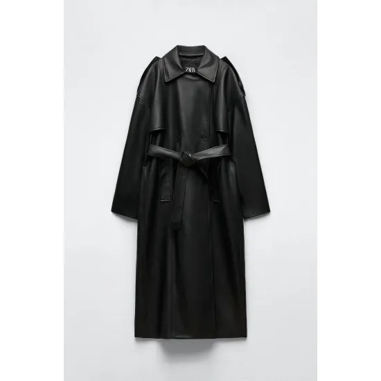 ZARA COAT, LEATHER BLACK COAT
