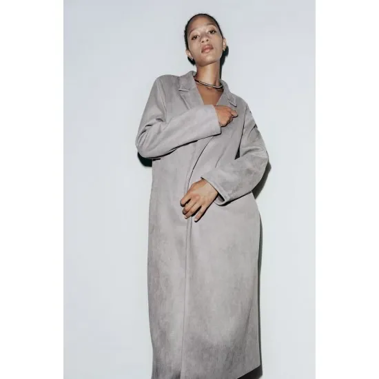 ZARA COAT, FAUX SUEDE COAT, GRAY