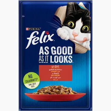 FELIX As Good As It Looks مع لحم البقر في الهلام، الطعام الرطب للقطط بسعة 85 جرام