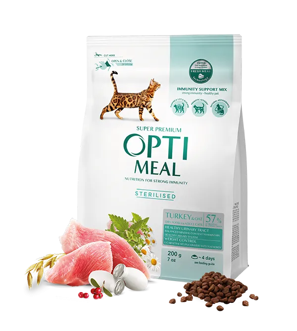 OPTIMEAL DRY CAT FOOD FOR STERILISED CATS - TURKEY AND OAT 200G